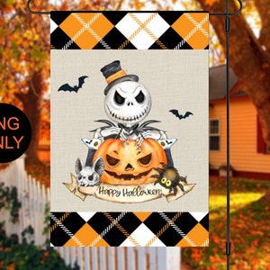 Halloween garden flag design, sublimation design, skeleton, jack o lantern, pumpkin ,happy Halloween