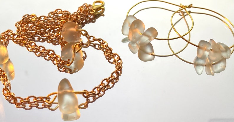 Light blue sea glass bead gold chain necklace adjustable Handmade