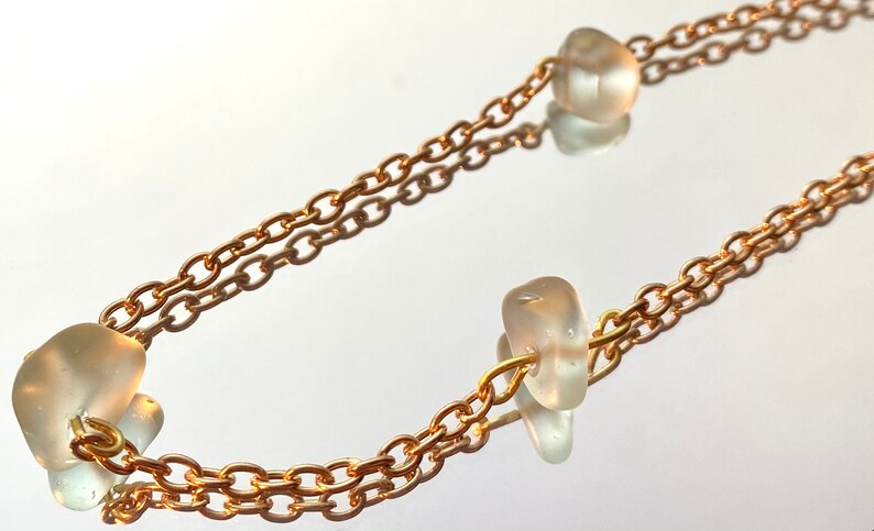 Light blue sea glass bead gold chain necklace adjustable Handmade
