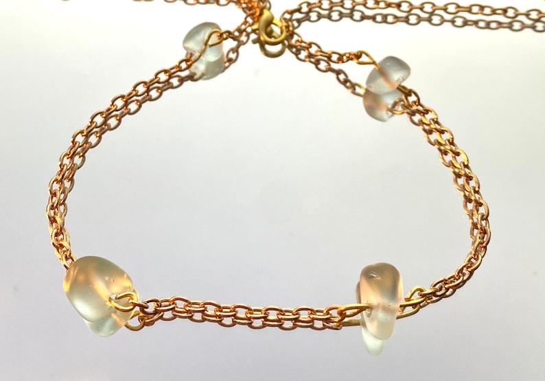 Light blue sea glass bead gold chain necklace adjustable Handmade