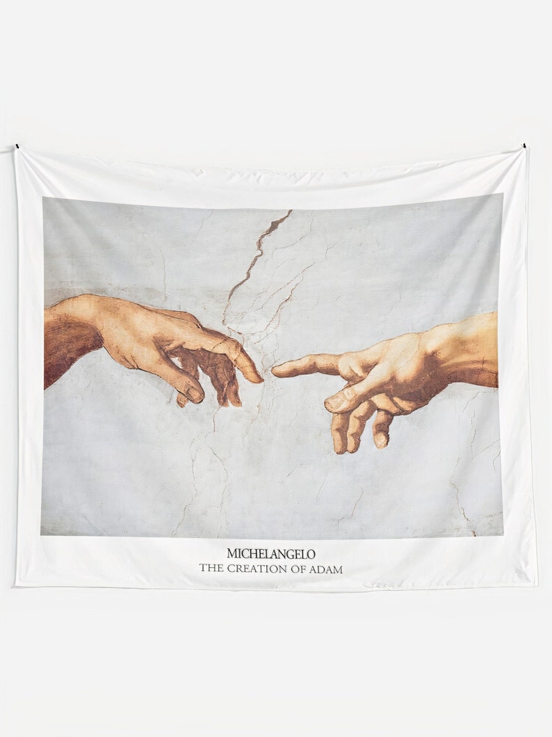 Tapestry Aesthetic | The Creation of Adam Michelangelo | College Dorm | Fingers Touching | Room Bedroom Decor Aesthetic 