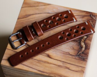 Handgjort "Racing" klockarmband | Specialdesignat rallyarmband, läderarmband | 17 mm 18 mm 19 mm 20 mm 21 mm 22 mm 23 mm 24 mm | Lyxigt armband