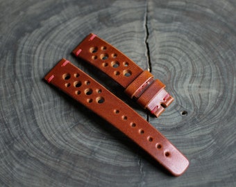 Handgjort "Racing" klockarmband | Specialdesignat rallyarmband, läderarmband | 17 mm 18 mm 19 mm 20 mm 21 mm 22 mm 23 mm 24 mm | Lyxigt armband