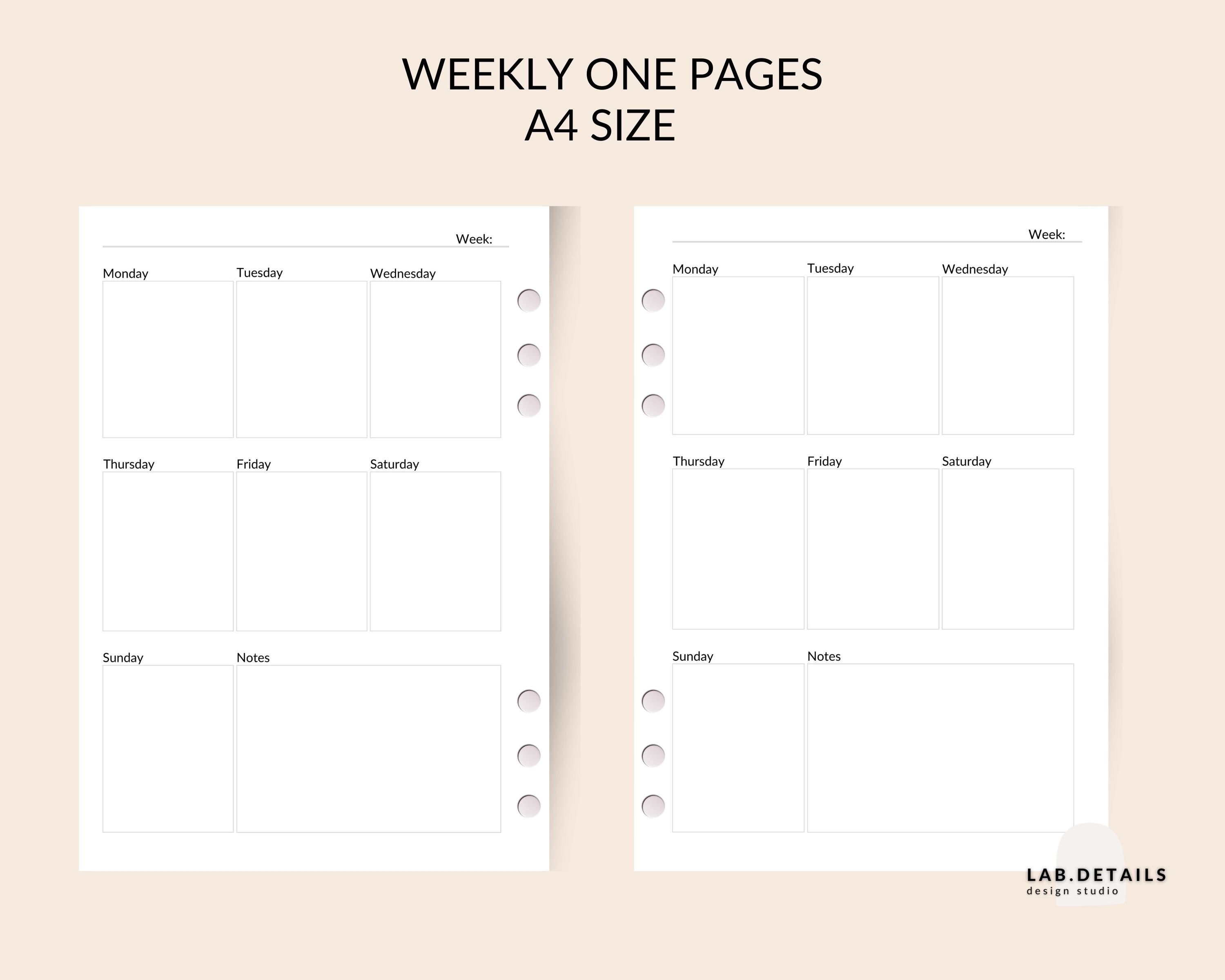 Vertical Weekly Planner Weekly Pages Printable A4 Inserts | Etsy