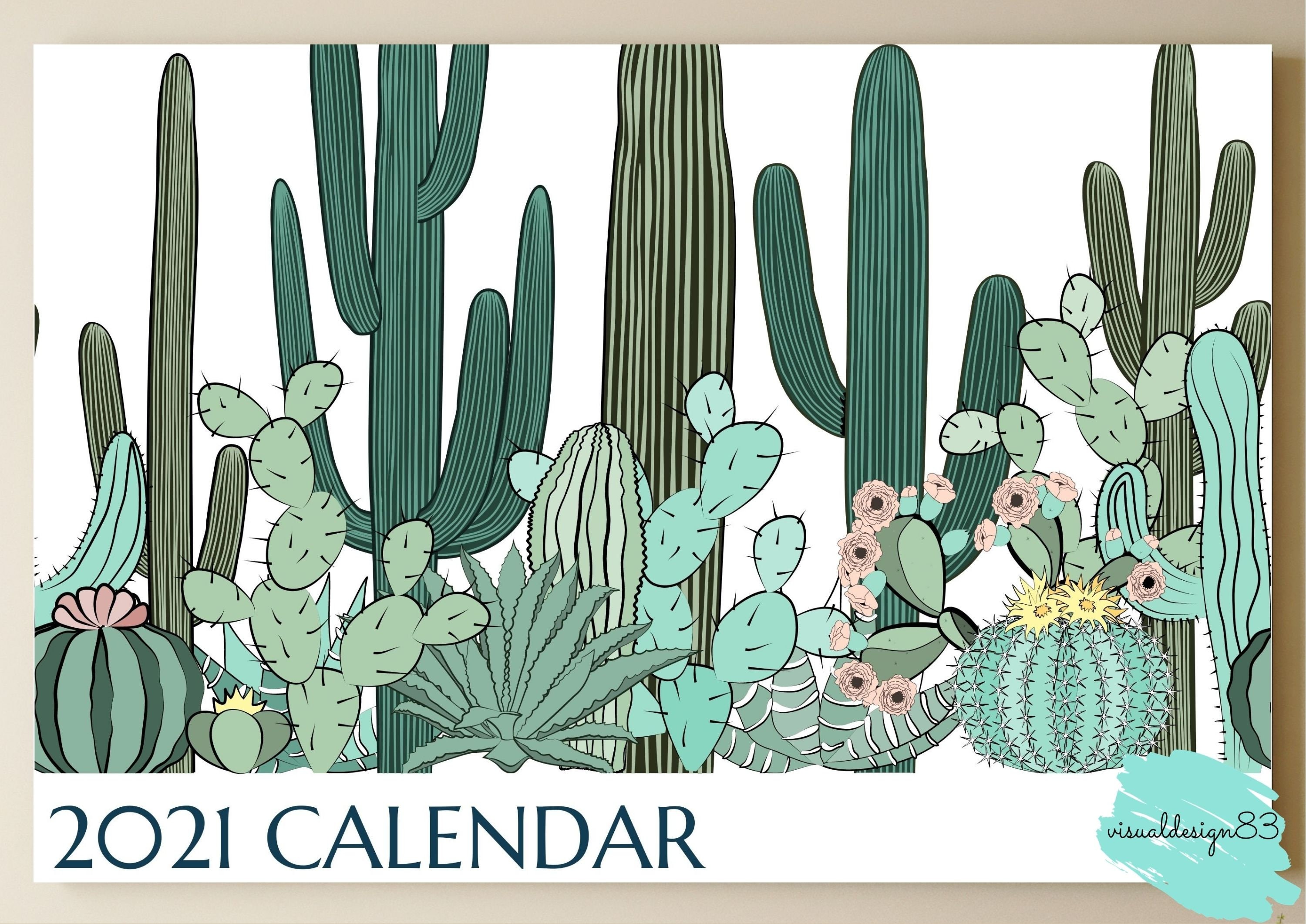 2021 Cactus Wall Calendar Calendar 2021 Monthly calendar | Etsy