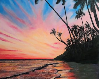 Sunset with Palm Trees - original Acrylic Painting