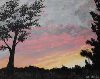 Mojave Desert Sunset Acrylic Painting, 18x14 inch Canvas Panel