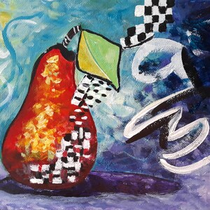 Abstract Pear Impressionism Pattern Acrylic Painting, 6x8 inch canvas panel board