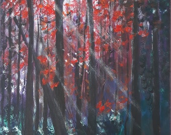 Violet-Red Enchanted Forest - original Acrylic painting