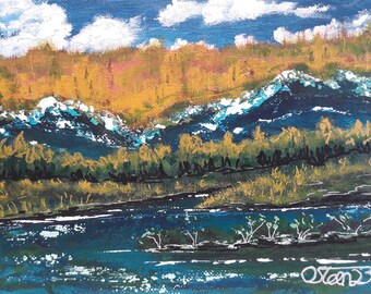 Abstract Color Field Geometric Acrylic Landscape Painting, 6x8 inch canvas panel board