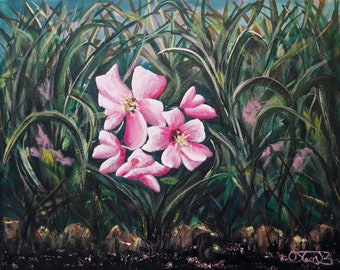 Pink Oleander Blooms - original Acrylic Painting