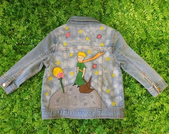 Hand-painted El Principito denim jacket for children. Personalized denim jacket for baby.