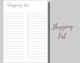 A5 printable portrait shopping list | minimal printable grocery list |simple digital download shopping list printable |A5 grocery template