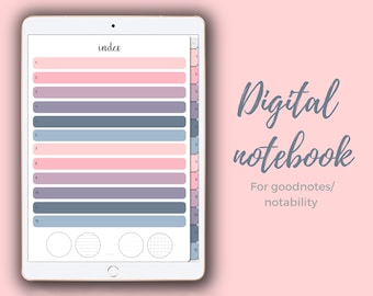 Colourful digital notebook for goodnotes with clickable tabs, iPad notebook with dividers, goodnotes notebook, digital iPad journal