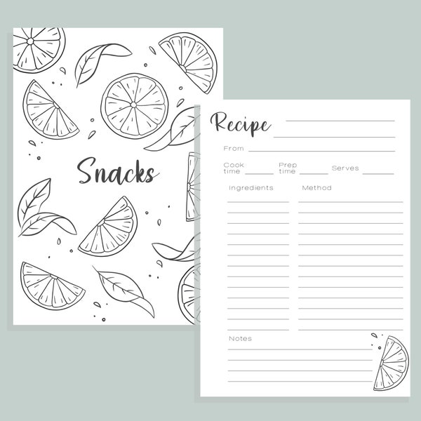 Printable A4 recipe template and cookbook dividers | botanical printable recipe page template | printable cookbook for home / family recipes
