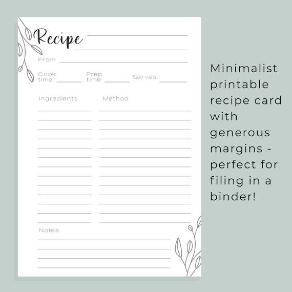 Printable A4 Recipe Card Recipe Insert for Recipe Binder | Etsy