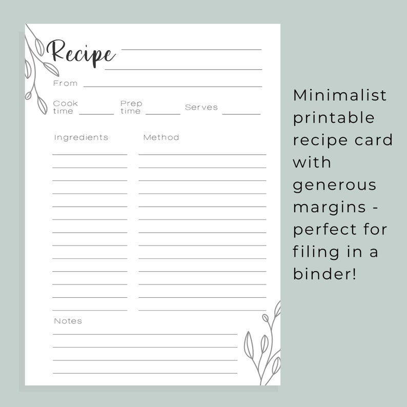 Printable A4 Recipe Card, Recipe Insert for Recipe Binder, Recipe