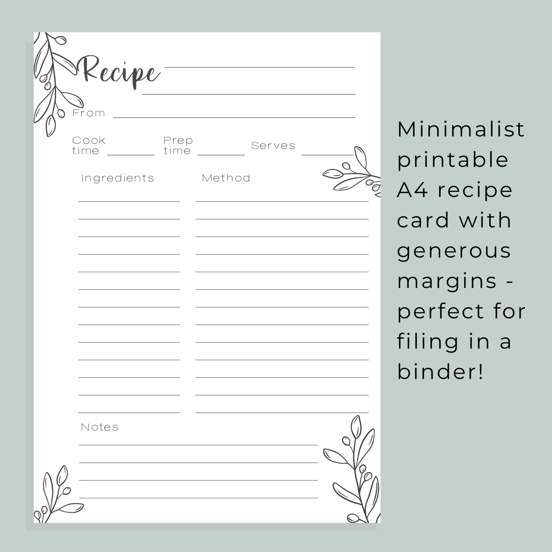 Printable A4 Recipe Cards, Recipe Inserts for Recipe Binder, Recipe ...
