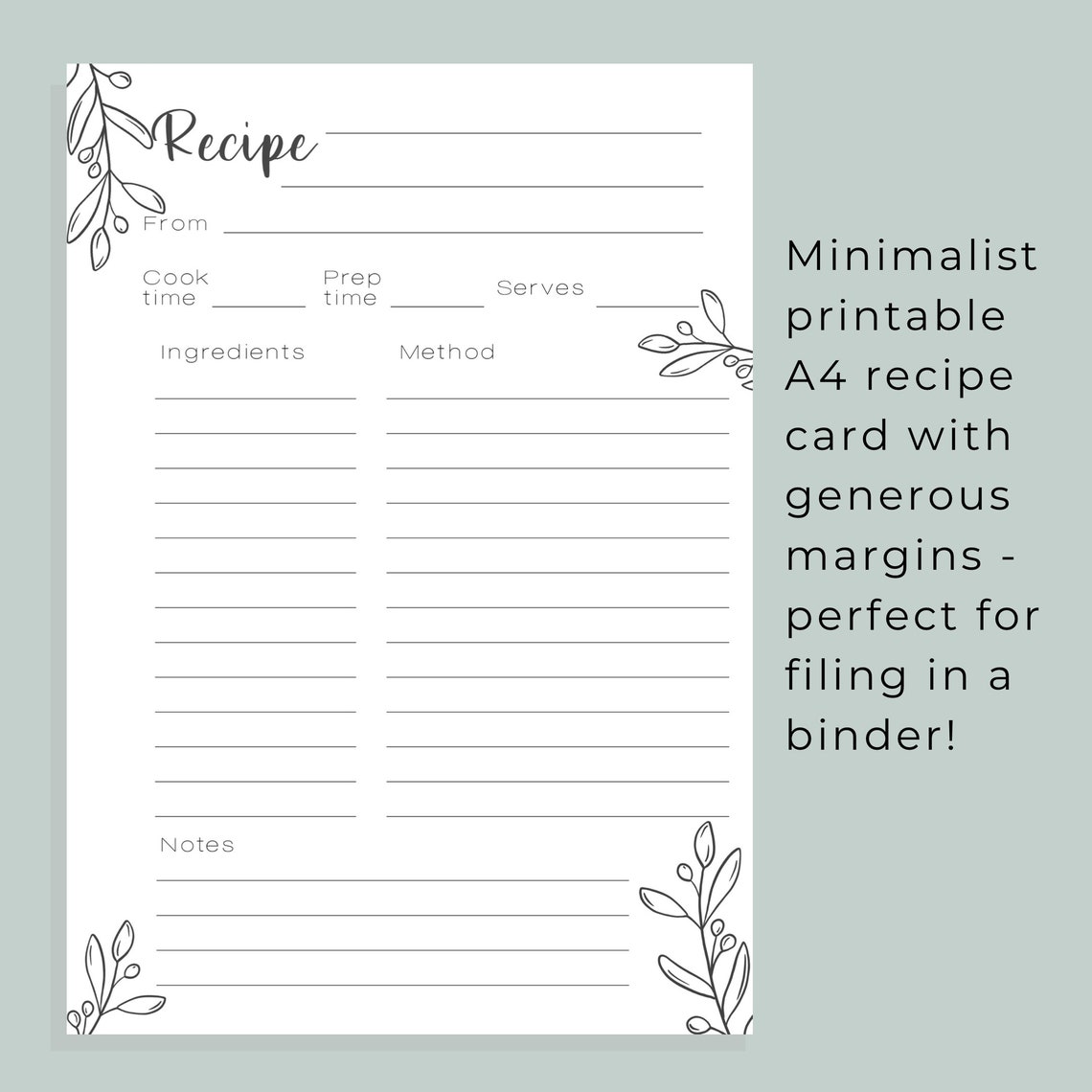 Printable US Letter Size Recipe Cards and Recipe Book Dividers