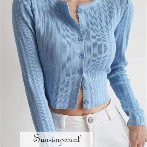 Sun-imperial Women O Neck Fine Knit Cropped Cardigan Knitted top with Buttons High Street Fashion