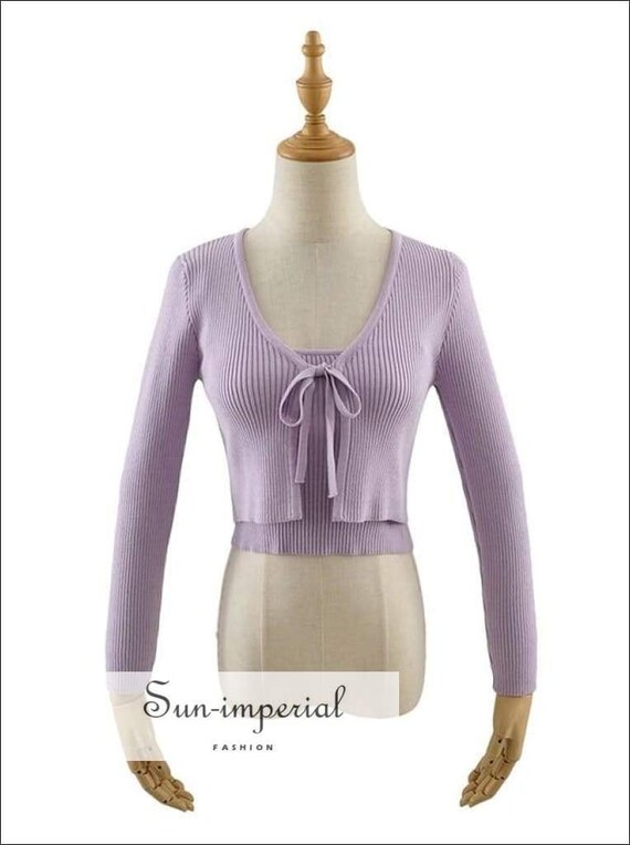 Front Crop Rib Knit Cardigan Cami Set 