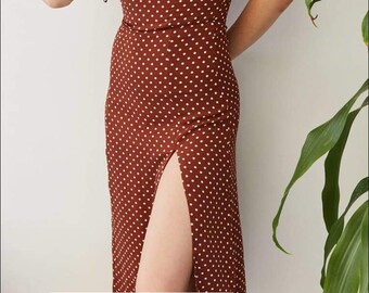 black polka dot cowl neck cami slip midi dress