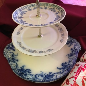 Three Tier Cake Stand 'Celebrations in Blue and Gold'