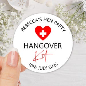 Personalised Hen Party Hangover Kit Stickers, Custom Stickers, Recovery Kit Labels
