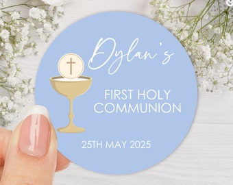 Personalised First Holy Communion Party Favor Stickers, Blue First Holy Communion Party Sticker, Boys Communion Sticker