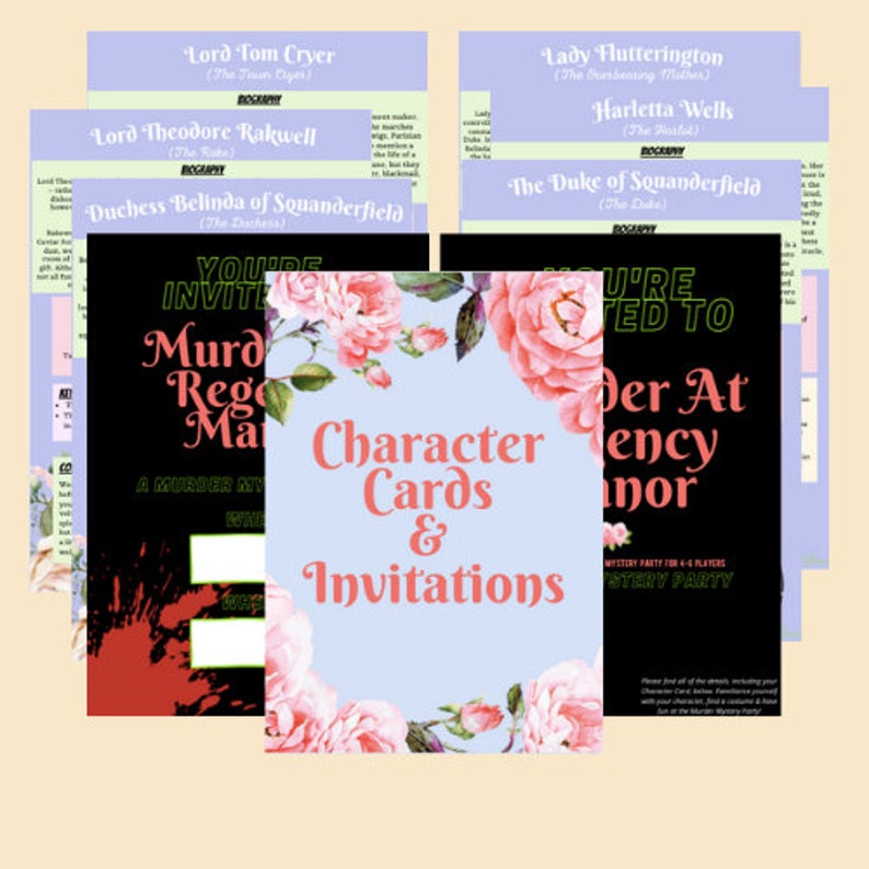 6-10 Player Regency Themed Murder Mystery Party — "Murder at Regency Manor" — Downloadable Pack for All Occasions image 4