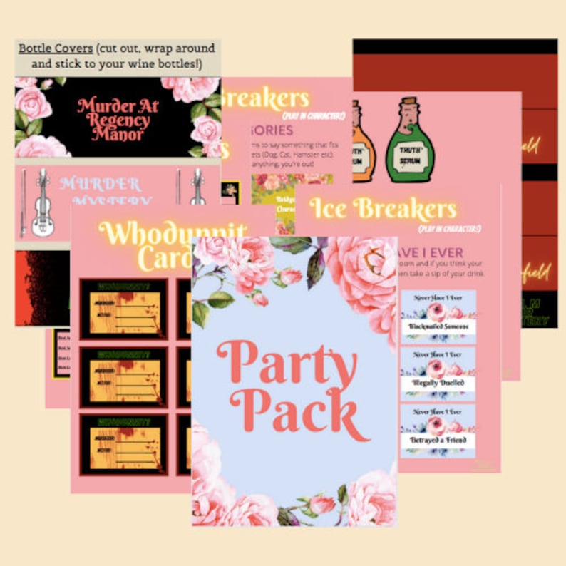 6-10 Player Regency Themed Murder Mystery Party — "Murder at Regency Manor" — Downloadable Pack for All Occasions image 2