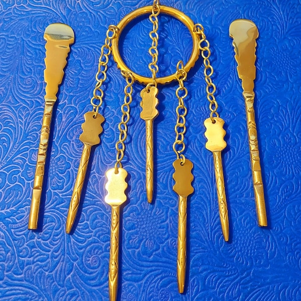 Gorgeous Oshun Oars & Edan set Handmade solid aldanes edan for Orisha Ochun Yoruba Osun Oxum ilde bangles tools manillas Santeria iyawo adan