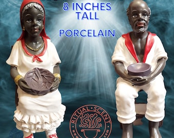 Eggun Muerto statues Pair Male and Female African Black guides 8&quot; a Madama, El Negro Jose Ta Jose No Jose Espiritismo misa palo