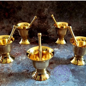 Oshun pilon Pestle and Mortar ibu kole morteros odo latón set 3 pulgadas de alto herramientas Ikole, corona bronce Ochun Osun remos Oxum ibbu cole