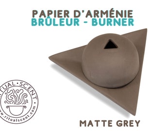 Papier D'Arménie MATTE GRAY Brûleur Ceramic Incense Paper Burner dish dome for papers cones sticks smoke chic decor Parisian French gift set