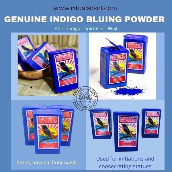 Bluing, añil waji, indigo blue powder for bóveda spiritism orisha ashe spirit drawing mediumistic hoodoo and Voodoo cleansing baño aro water