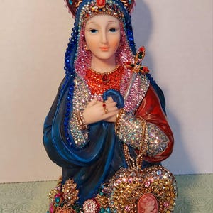 Hand-Decorated Erzulie Freda Statue: Vodou Altar Lwa Figure with Crystals (8/12 inch
