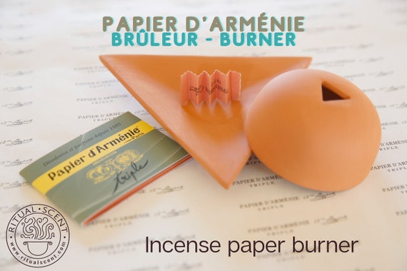 Papier D'armenie Bruleur Incense Paper Burner Terre Bruleur for Paper  Scents French 2 Piece Clay Burner Dome and Tray Cones Parisian Gift 