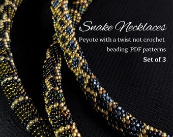 Lot de 3 colliers serpent motifs perles, cordes perlées patrons PDF