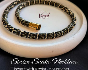 Ras de cou motif serpent à rayures PDF - Modèle de perles de peyotl avec une touche torsadée, pas de crochet