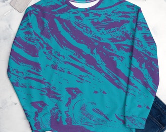 Marble Rock Design | All Over Print Unisex Sweatshirt | Teal and Purple | Unique Gift