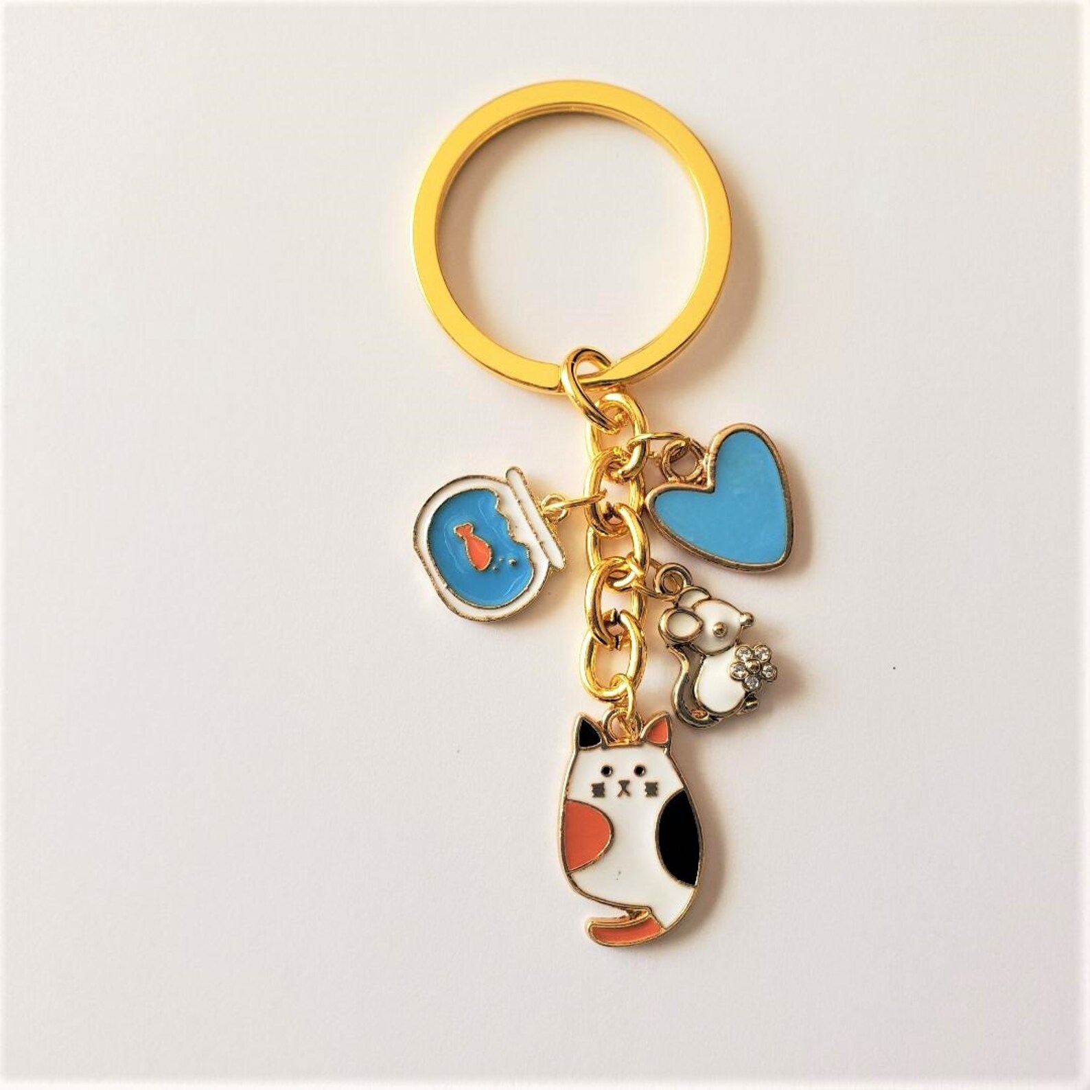 Enamel Cat Keychain Etsy