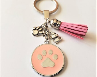 Pink Paw Print Cat Keychain