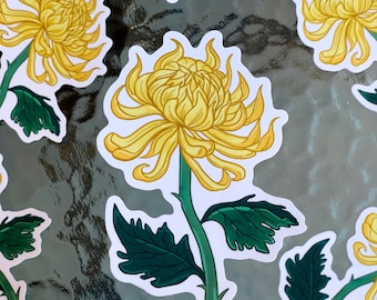 yellow chrysanthemum glossy waterproof sticker