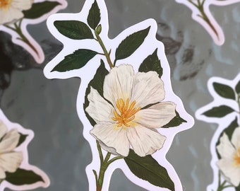 white flower glossy waterproof sticker