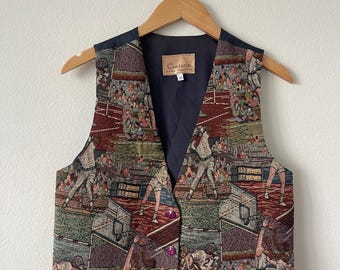 90s Conterio sports novelty tapestry vest// size: M