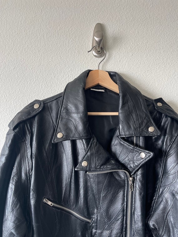 Vintage leather patchwork moto jacket// black// s… - image 3