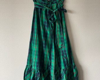 Vintage 70s Elissa of California plaid maxi skirt// green// size: small