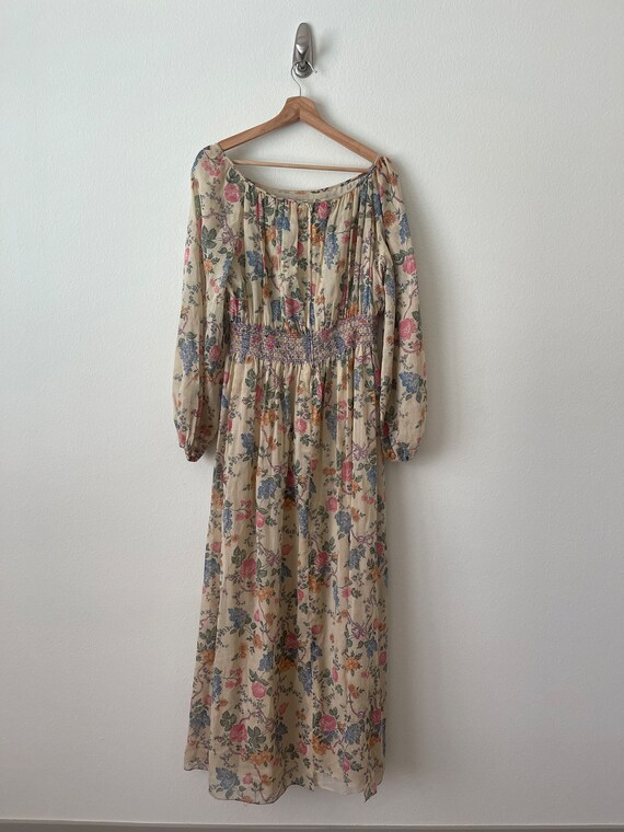 1970s Rona floral maxi dress// pink/purple/green/… - image 4