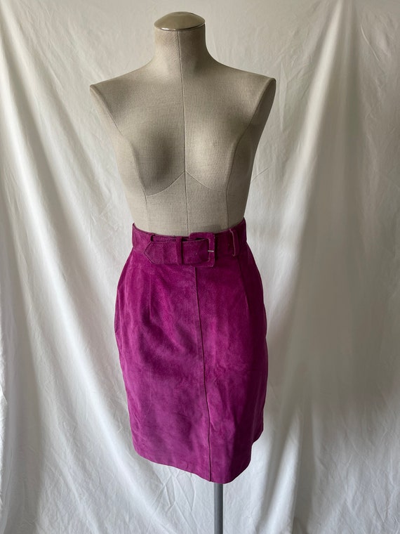 Vintage Bagatelle suede fuchsia pencil skirt// si… - image 5